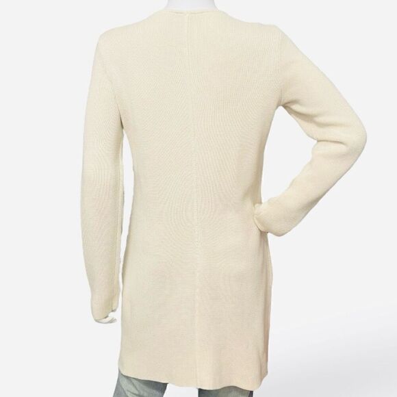 Talbots Open Face Ivory Cream Thick Cotton Rayon Long Sweater Cardigan Jacket S - Picture 6 of 11
